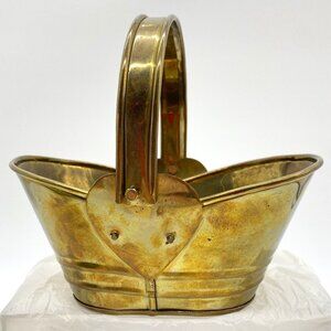 VTG 80s‎ Brass Basket with Handle India Heart-Shaped Trinket Dish Planter Boho